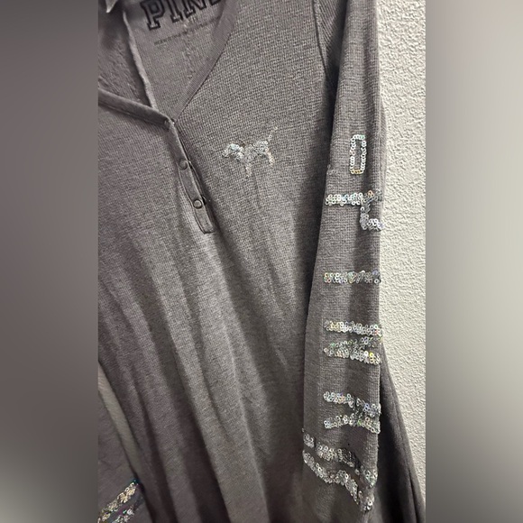 Victoria Secret Pink Sequin Thermal Long Romper One Piece Open Butt Pj’s Sz S - Picture 6 of 9